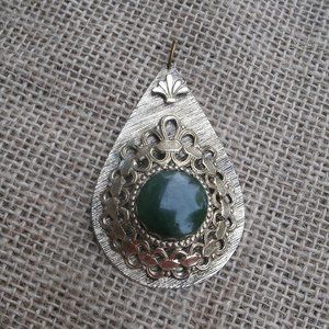Vintage Green Jade Teardrop Pendant